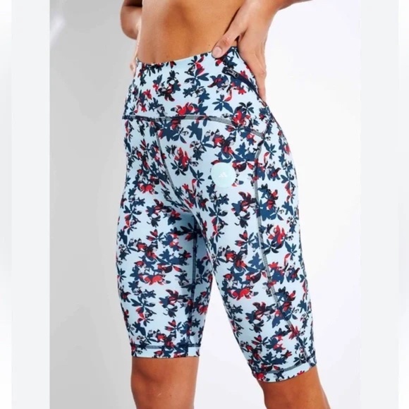 NWT Adidas x Stella McCartney Cycling Floral Shorts Blue/Multicolor Size  L - Picture 1 of 11